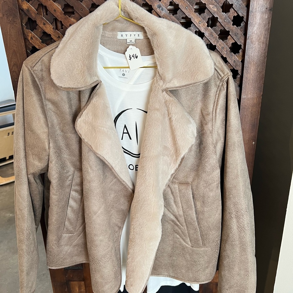 HYFVE Tan Teddy Jacket Plush Cozy Collar